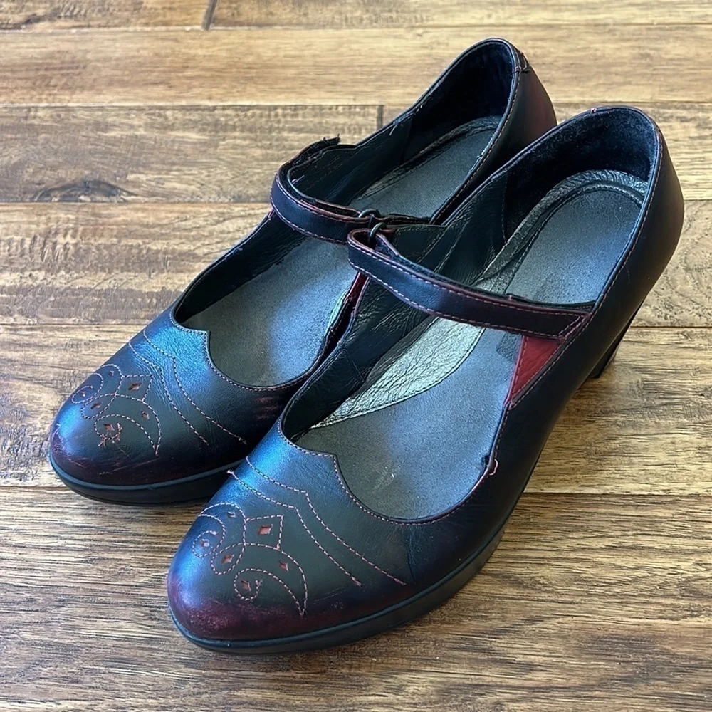 NAOT Alma Platform Mary Jane Wedge Heel in Volcanic Red Leather Size 40